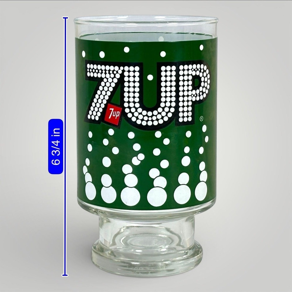 Vintage 7UP Green Logo Tumbler Glass‎ Retro Soda Pop Barware Collectible